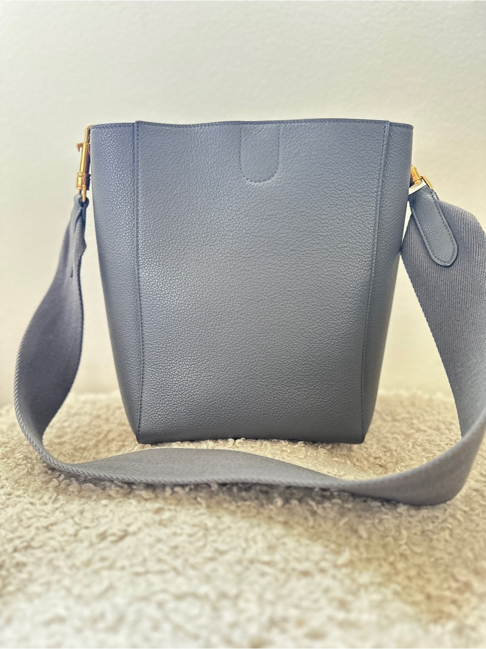 Minimalist Pebbled Leather Bucket Bag in Gray